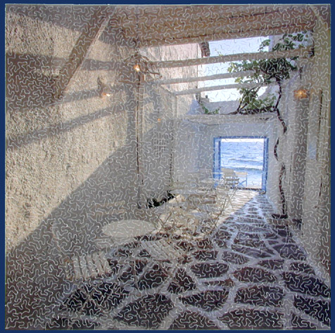 Personalized Picture Puzzles on Custom Puzzle Craft   Wooden Jigsaw Puzzle 96   Patio   Mykonos